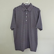 Criquet Striped Polo Shirt Men's Poly Pima Cotton Stretch Blue Red Large