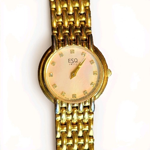 ESQ By Movado Ladies Vintage 1990's Gold Wrist Watch Mother of Pearl Dial