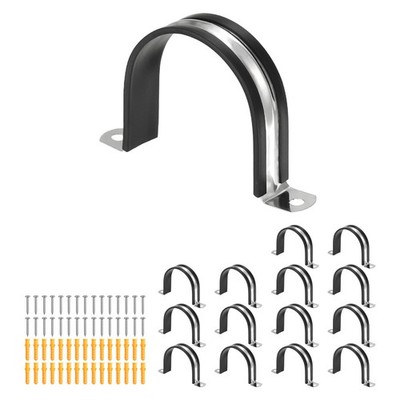 15Pcs Pipe Strap Clamp, 69mm(2.72'') Rubber Cushioned U Bracket Clamps