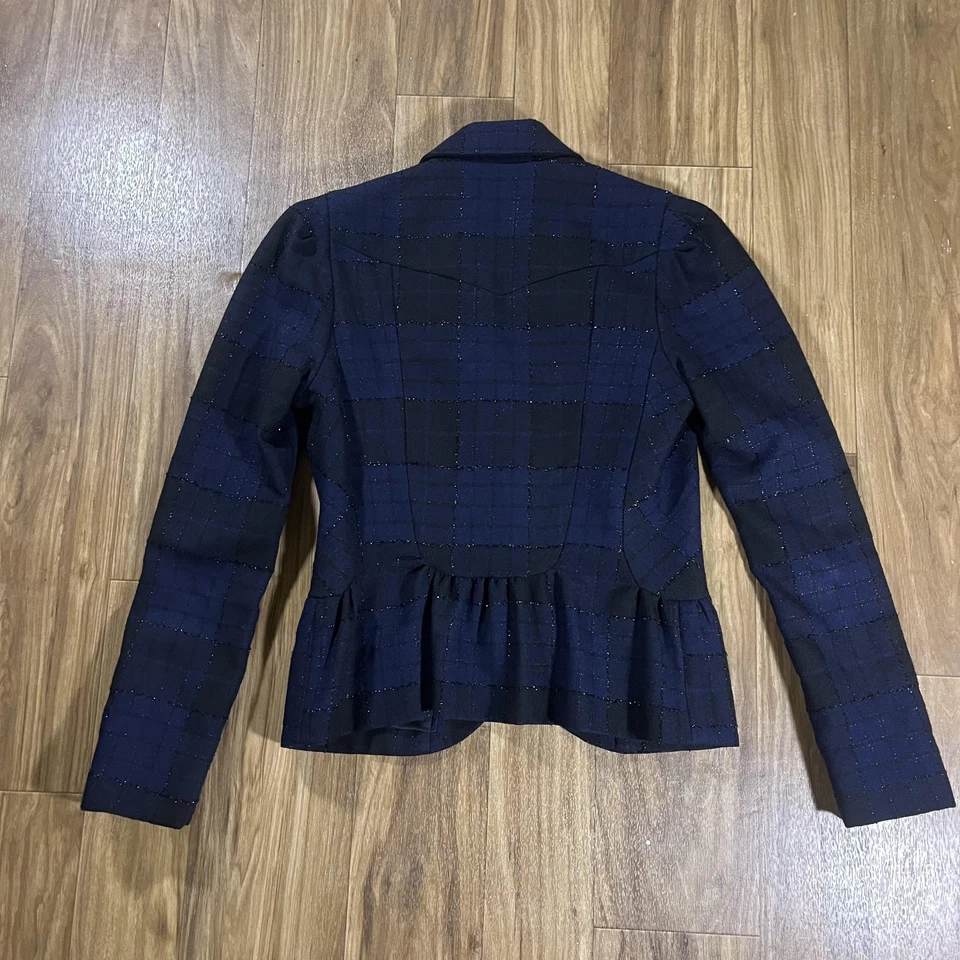 Blazer Diane von Furstenberg para mujer 8 azul marino lana a cuadros peplum metálico Foto 2 de 4