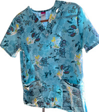 The Wonderful World of Disney Light Blue Tinkerbell SMALL Scrub Top Doctor Nurse