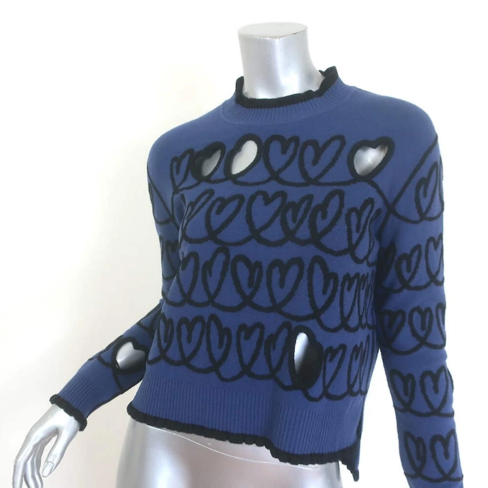 Suéter Fendi Scribble Bordado en Corazón Recortado Azul Marino Mezcla de Lana Talla 38 Foto 2 de 4