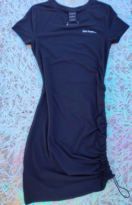 iets frans Short Sleeve Crew Neck Side Ruched Tee Shirt Dress - Black - Medium
