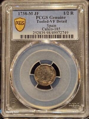 1738-M JF Silver 1/2 Real Madrid Mint PCGS Genuine VF Detail