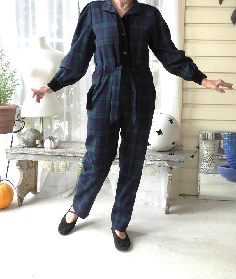 Mono De Colección Años 80 Lana Azul Verde A Cuadros Hecho en Italia por Norma Legge talla 6/8 Foto 4 de 4