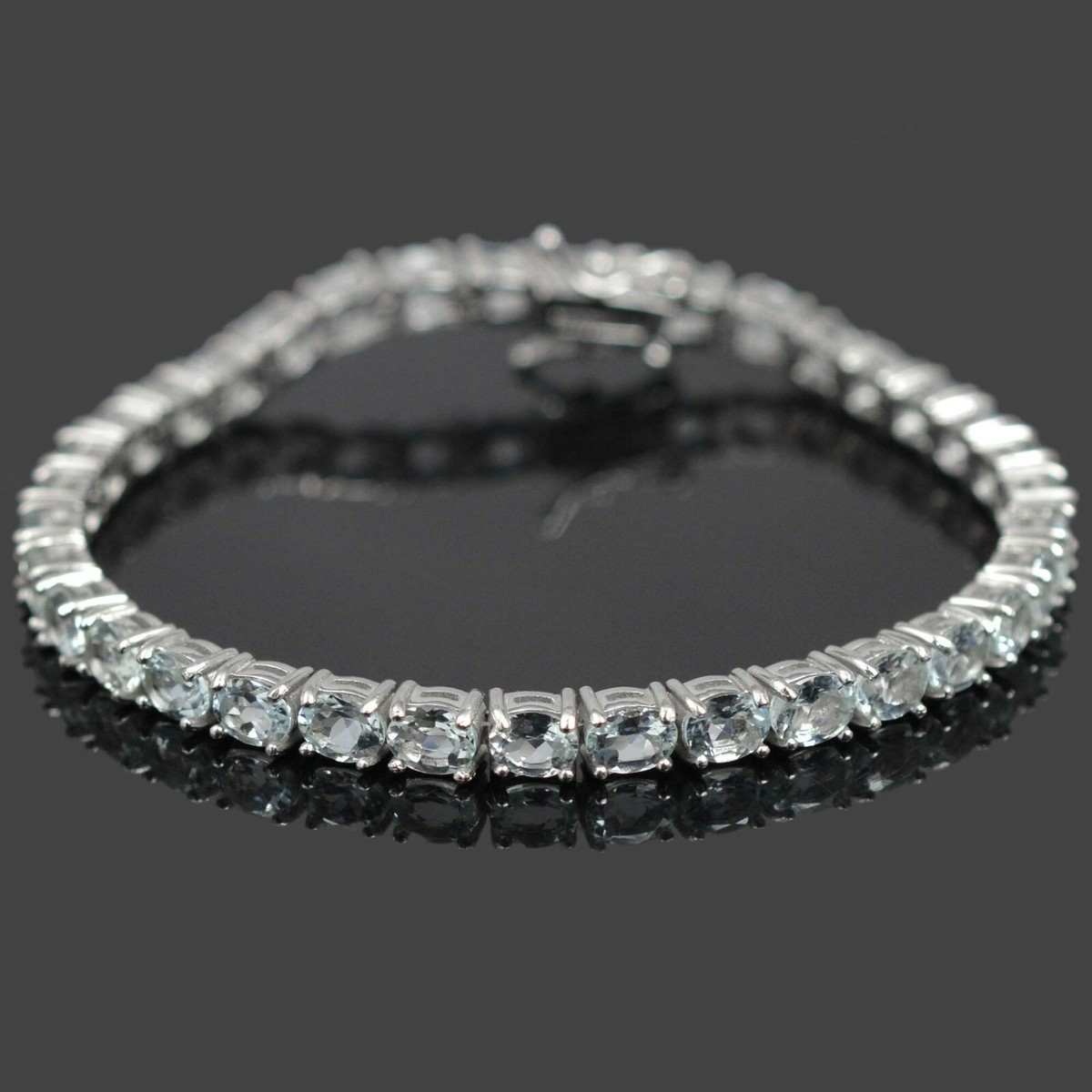 Natural Aquamarine Bracelet 5X4 MM Oval Cut 925 Sterling Silver Tennis  Bracelet