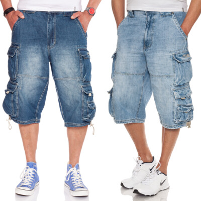 JET LAG Herren Denim Cargo Shorts Modell 007 in Light Navy oder Denim Bleached