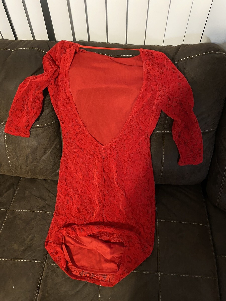 moda international red dress Womens Moda International Red Laced Dress With Inside Liner Size Large (5ET)