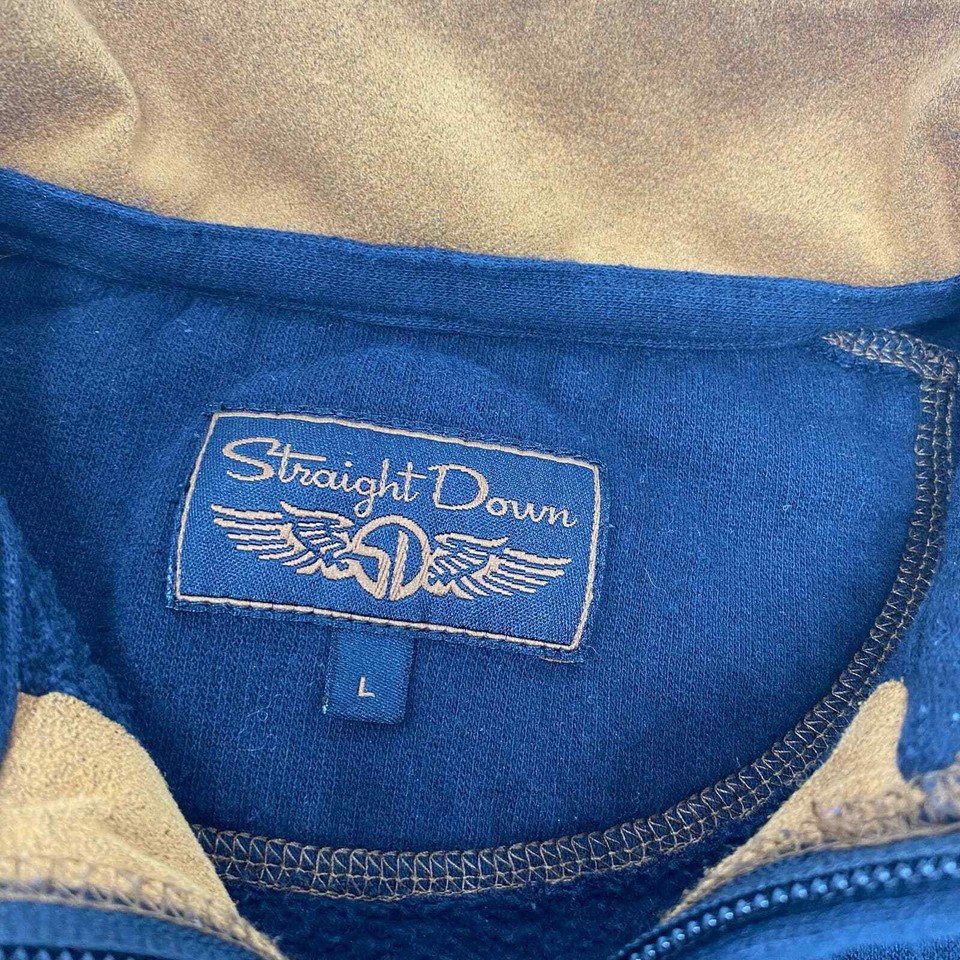 Straight Down Large Black 1/4 Zip Pullover Long Sleeve Cotton Blend