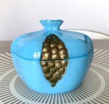 Antik Jugendstil Glasdose Dose Opalglas Deckeldose blau gold Pressglas SCH&Ouml;N!!