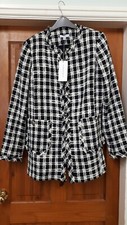 New Carolina Belle Coat Jacket Black Ivory Blue Check Cotton Mix Lined Size 12