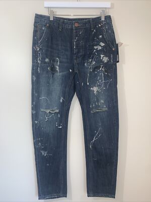 Man X One Teaspoon Mens Jeans Size 30R Mr Golds Cowboy Distressed Paint Splatter