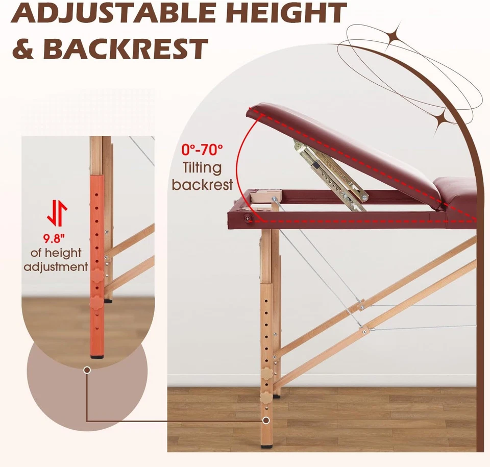 Mesa de masaje cama de masaje 3 pliegues mesa de masaje portátil 73" L x 32" con cama de spa Foto 4 de 4