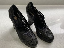 BIBA ORIGINAL BLACK LEATHER CUT OUT SHOES UK 39 SIZE 6 BOX AND DUST BAG