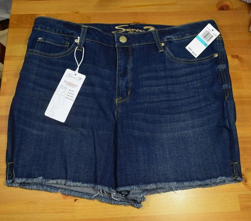 SEVEN 7 PLUS WOMEN WEEKEND DENIM BERMUDA MID RISE SHORTS EASY FIT FRAY HEM 16 - Picture 3 of 17