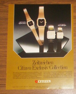 Seltene Werbung vintage CITIZEN QUARTZ EXCEED & PERMABRIGHT Uhren 1982