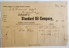 1899 Invoice, Standard Oil Company, To J.G. Wanamakr Mfg. Co., Orangeburg, SC