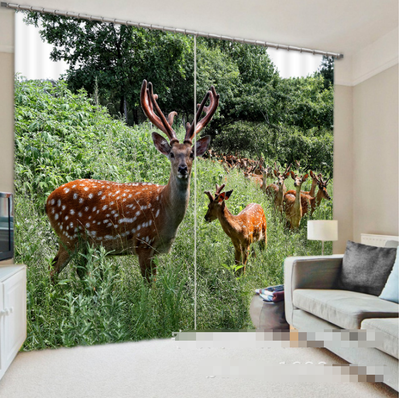 3D Wald Hirsch 096 Blockade Foto Vorhang Druckvorhang Vorhänge Stoff Fenster DE