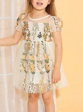 Girls Garden Fairy Cottagecore Floral Embroidered Tulle Tutu Ballet Style Dress