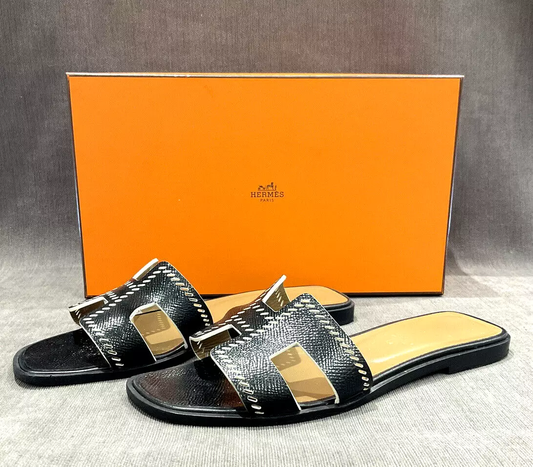 Hermes Orange Oran Sandal Epsom Leather Flat Shoes 38 in 2023