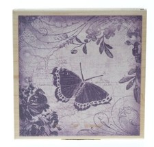 Inkadinkado Butterfly Garden Collage Swirls Vines Wooden Rubber Stamp