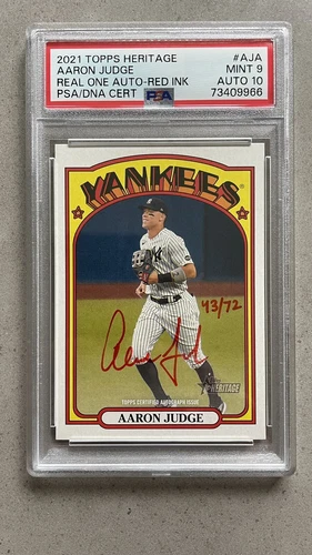 2021 Topps Heritage Aaron Judge Real One Auto Red Ink PSA 9 Auto 10 43/72