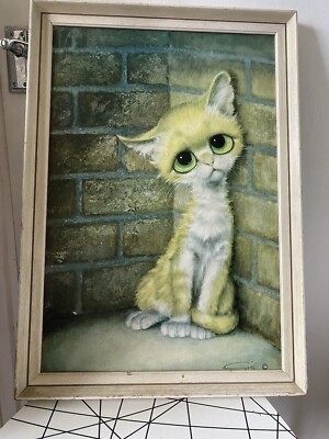 VINTAGE 60S 70S PITY KITTY BIG EYED CAT ORIGINAL Boots Framed Print By GIG
