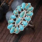 Boho 925 Sterling Silver Elegant Charms Vintage Turquoise Charms Ring Size 8