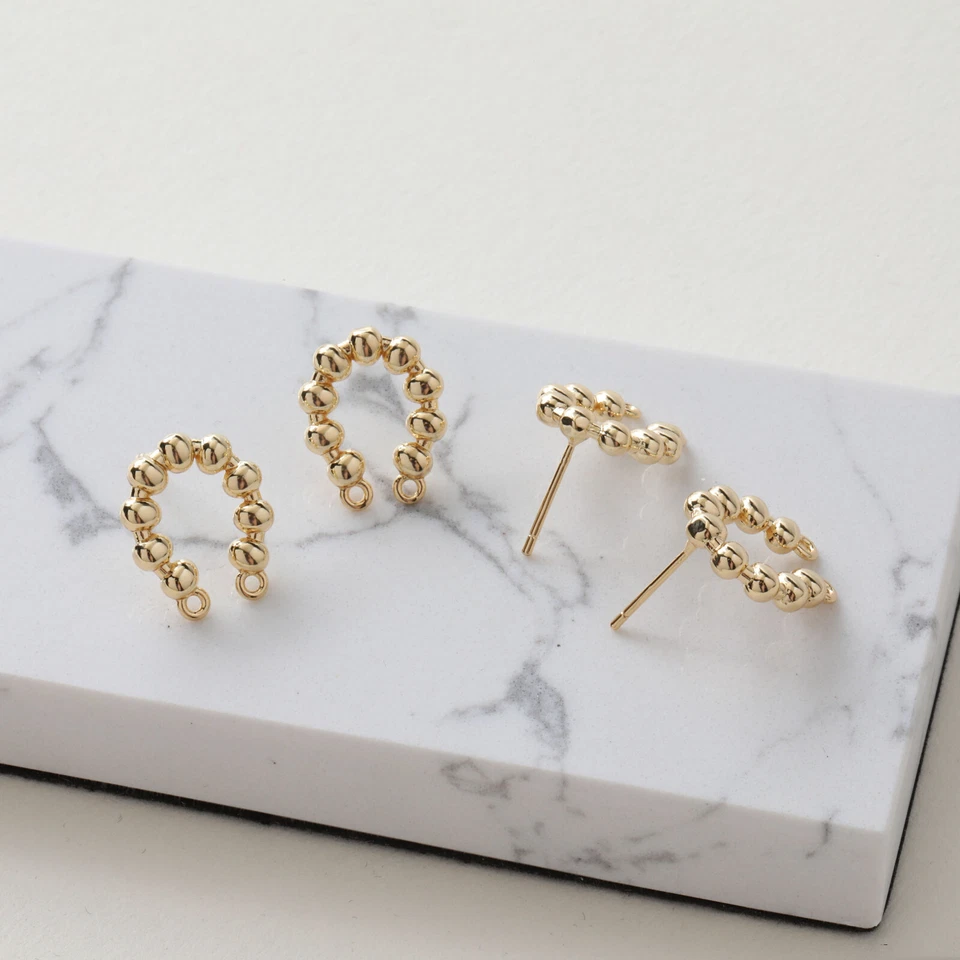 Poste de pendiente de bola en forma de U tono dorado/plateado 6 piezas, pendiente de herradura con lazo Foto 2 de 4