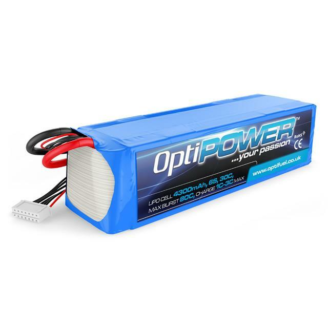 Optipower 4300mAh 22.2v 6S 30C LiPo Flight Battery NO CONNECTOR OPR43006S
