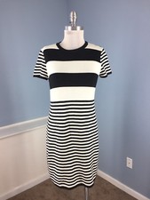 Eliza J Nordstrom m 10 p Black White stripe Color Block short slv Sweater Dress 