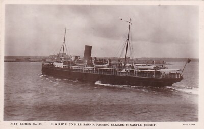 Jersey Postkarte - S.S Sarnia vorbei an Elizabeth Castle Jersey