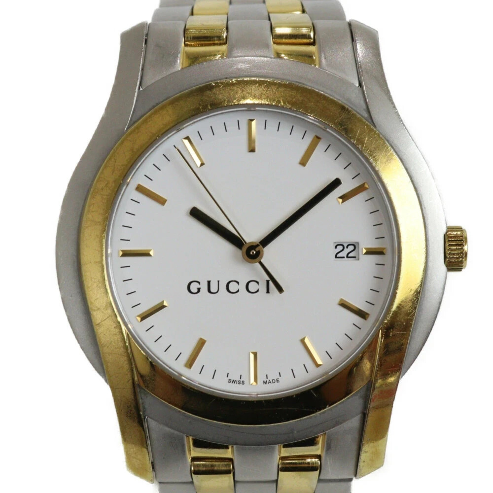Gucci 5500Xl Quartz Date SS Gold Plated Combination White Men's