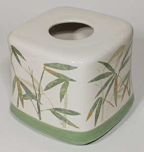 Vtg Macy's Ceramic Palm Tree Tissue Box Bamboo Green Plant Bathroom Large Heavy