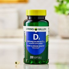 Spring Valley Vitamin D3 Supplement Softgels 250mcg per Softgel 10,000 IU 200 ct