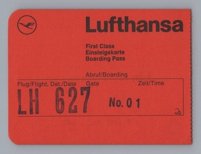 Lufthansa First Class Bordkarte Airline Vintage Flug LH 627 Deutschland