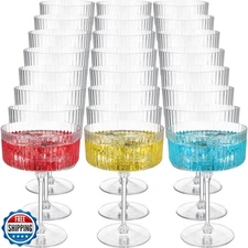 Jingmore 24 Pcs Ribbed Martini Glasses 10 oz Disposable Plastic Vintage Ribbe