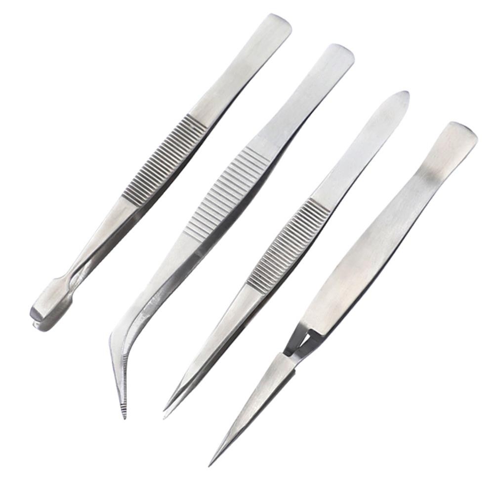 4pc Stainless Steel Tweezer Precision Set Tool Electronics