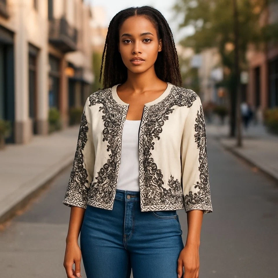 Anthropologie Raga Bolero 夹克。 串珠裁剪,尺寸 XS — 第 2/4 张图片