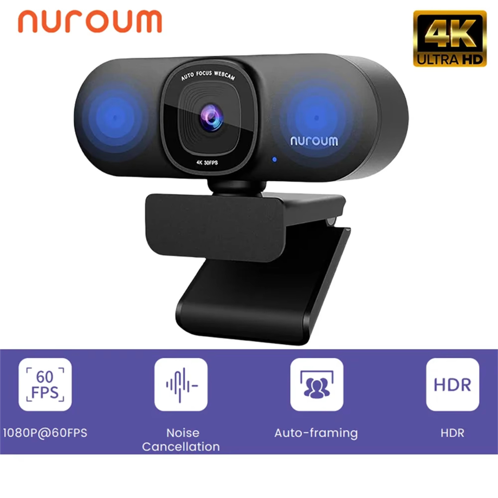 Webcam Nuroum V32AF 4K Full HD Telecamera Conferenze Microfono AI Auto Framing