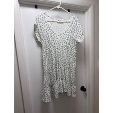 No Boundaries Floral Mini Dress White Blue Green Ribbed Short Sleeve