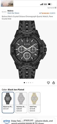 Bulova Crystal Octava Men s Chronograph Quartz Watch Black SS 44mm Box
