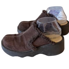 LOWER EAST SIDE Leather Faux-Fur Slip-On Clog Women's 8 Chunky Y2k Grunge