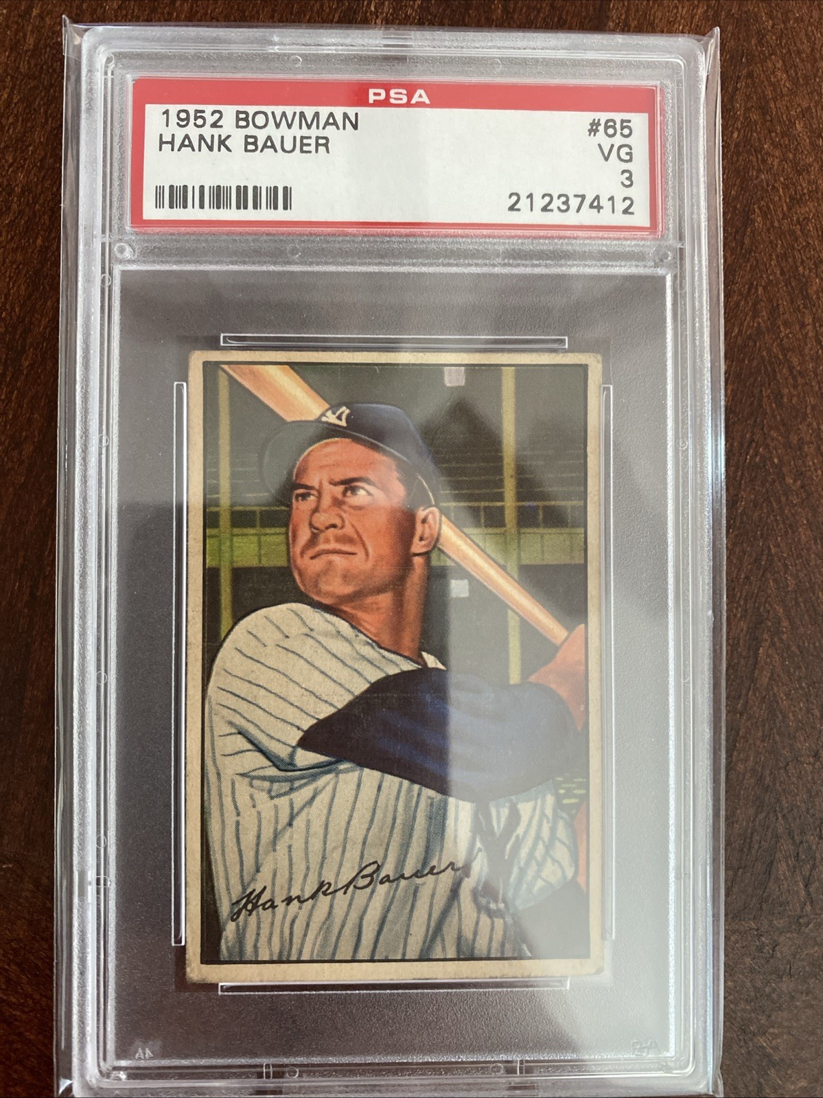 1952 Bowman Baseball Card - #65 Hank Bauer, PSA 3 VG