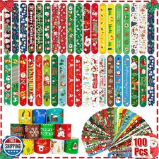 SUNPROUND 100Pcs Christmas Slap Bracelets Bulk, Christmas Toys Party Favors F