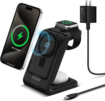 3 in 1 Wireless Charging Station: 10000Mah Removable Power Bank Charger Stand fo