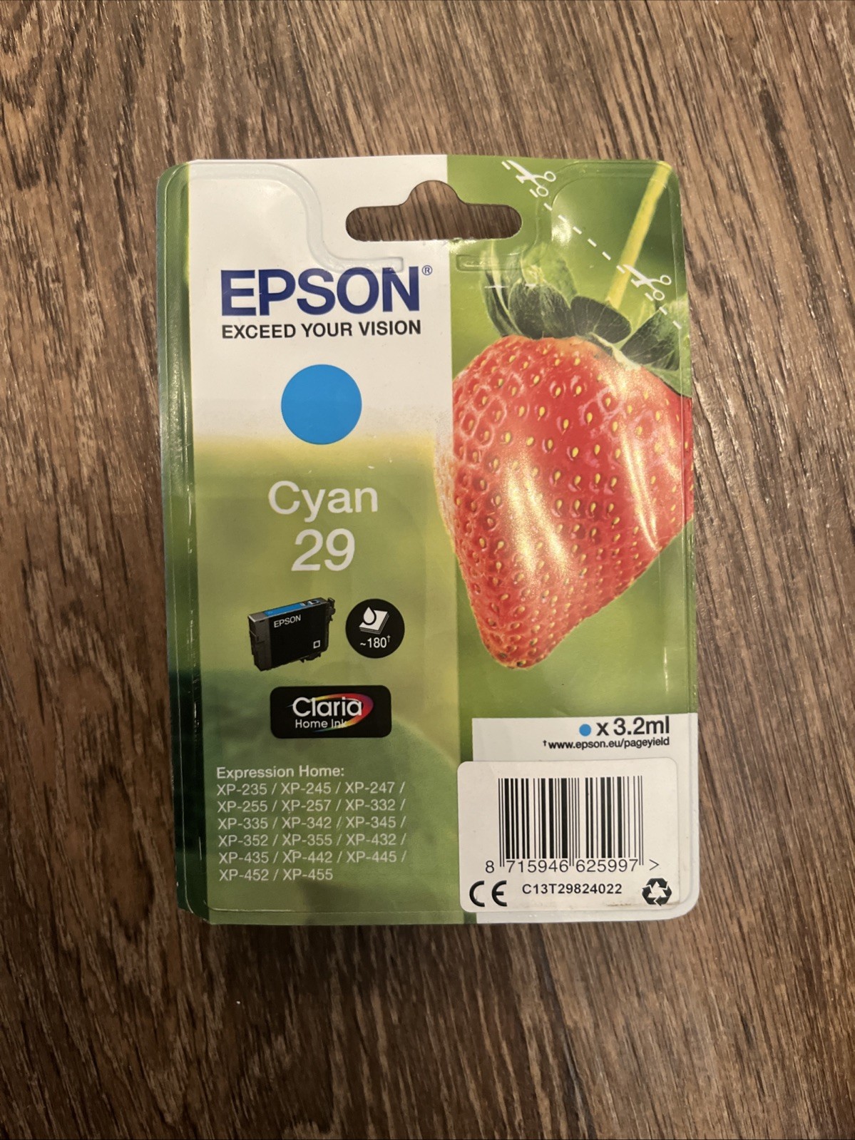 Epson 29 Strawberry Ink Cartridge Original Cyan Exp 07/2027