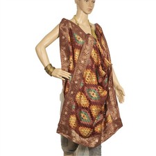 Sanskriti Vintage Long Dupatta Stole Pure Silk Brick Red Embroidered Wrap Veil