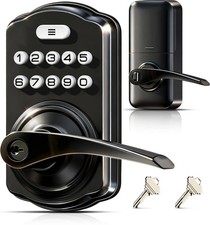 Keypad Door Lock with Handle, Keyless Entry for Front Door  Bedroom, Electro...