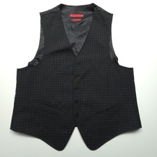 John Varvatos USA Mens Vest Medium Gray Black Wool Blend Check Formal Waistcoat